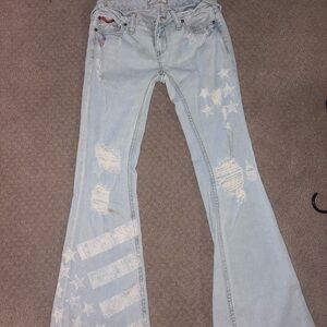 Free people Light Blue Distressed Women's Jeans with American flag accents